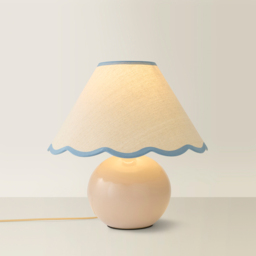 ValueLights Bosco Natural Stone Linen Blue Trim Scallop Shade Ceramic LED Table Lamp - Size: 37 x 40 x 40cm - Cream - Wilko - thumbnail 6