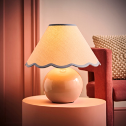 ValueLights Bosco Natural Stone Linen Blue Trim Scallop Shade Ceramic LED Table Lamp - Size: 37 x 40 x 40cm - Cream - Wilko - thumbnail 7