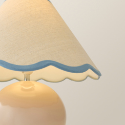 ValueLights Bosco Natural Stone Linen Blue Trim Scallop Shade Ceramic LED Table Lamp - Size: 37 x 40 x 40cm - Cream - Wilko - thumbnail 4