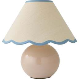 ValueLights Bosco Natural Stone Linen Blue Trim Scallop Shade Ceramic LED Table Lamp - Size: 37 x 40 x 40cm - Cream - Wilko - thumbnail 1