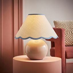 ValueLights Bosco Natural Stone Linen Blue Trim Scallop Shade Ceramic LED Table Lamp - Size: 37 x 40 x 40cm - Cream - Wilko - thumbnail 3
