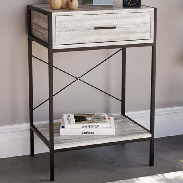 VIDA DESIGNS Brooklyn Single Drawer Grey Rustic Industrial Console Table - Size: 34 x 50 x 74cm - Wilko - image 1