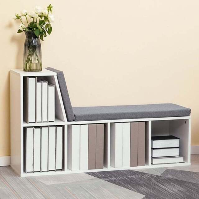 Portland 5 Shelf White Bookcase with Cushioned Reading Seat - Wilko - image 1