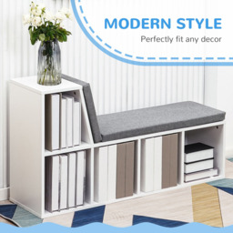 Portland 5 Shelf White Bookcase with Cushioned Reading Seat - Wilko - thumbnail 5
