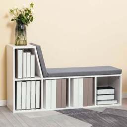 Portland 5 Shelf White Bookcase with Cushioned Reading Seat - Wilko - thumbnail 1