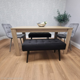 Portland 4 Seater Velvet Wooden Dining Set with Bench Oak Effect Grey and Black - Multi - Wilko - thumbnail 6