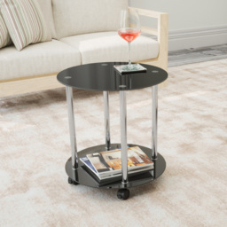 AVF Black Glass and Chrome Round Lamp Table with Wheels - Size: 45 x 45 x 47cm - Multi - Wilko - thumbnail 6