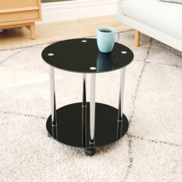 AVF Black Glass and Chrome Round Lamp Table with Wheels - Size: 45 x 45 x 47cm - Multi - Wilko - thumbnail 7