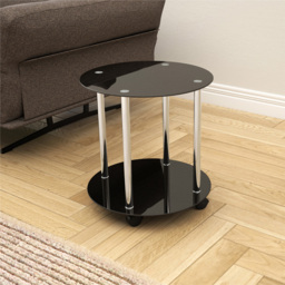 AVF Black Glass and Chrome Round Lamp Table with Wheels - Size: 45 x 45 x 47cm - Multi - Wilko - thumbnail 4