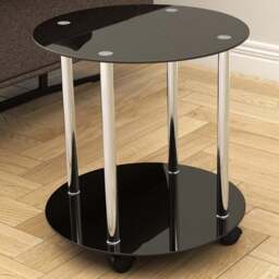 AVF Black Glass and Chrome Round Lamp Table with Wheels - Size: 45 x 45 x 47cm - Multi - Wilko
