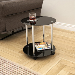 AVF Black Glass and Chrome Round Lamp Table with Wheels - Size: 45 x 45 x 47cm - Multi - Wilko - thumbnail 5
