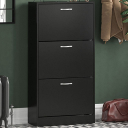 Vida Designs 3 Drawer Black Shoe Cabinet - Size: 24 x 60 x 118cm - Wilko