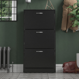 Vida Designs 3 Drawer Black Shoe Cabinet - Size: 24 x 60 x 118cm - Wilko - thumbnail 7