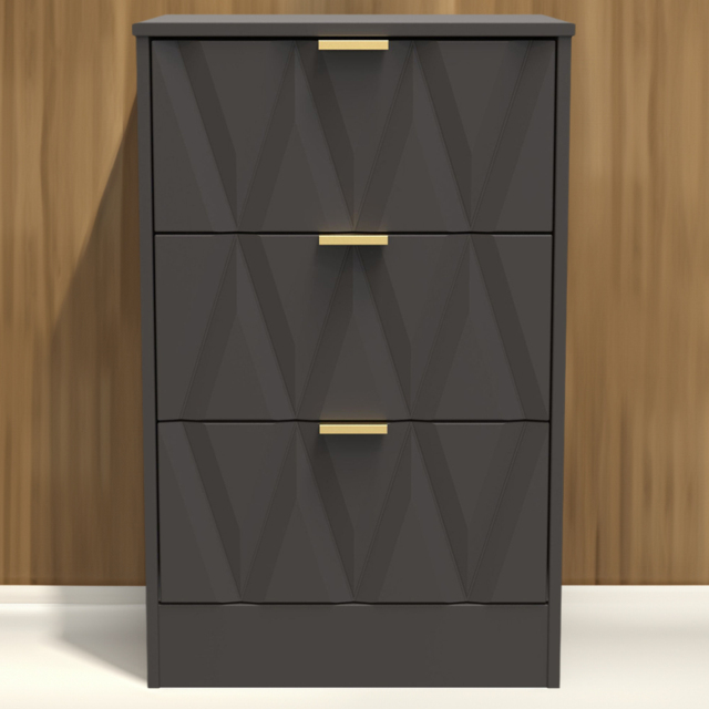 Crowndale Las Vegas 3 Drawer Graphite Bedside Table Ready Assembled - Grey - Wilko - image 1