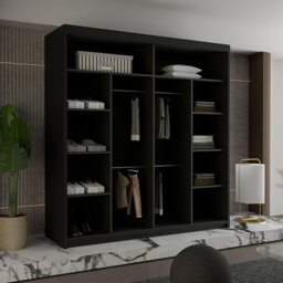 Sliding Wardrobes 4U Diamond 2 Door Black Wide Mirrored Wardrobe 203cm - Wilko - thumbnail 4