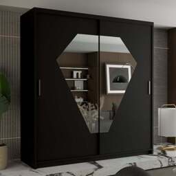 Sliding Wardrobes 4U Diamond 2 Door Black Wide Mirrored Wardrobe 203cm - Wilko - thumbnail 1