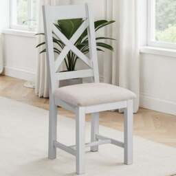 Seconique Windsor Sey of 2 Pebble Grey and Oat Fabric Cross Back Dining Chair - Size: Set of 2 - Pebble Grey/Oat Fabric - Wilko