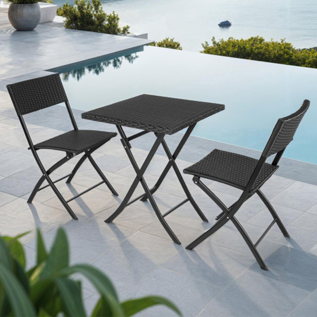 tectake Trevi 2 Seater Rattan Foldable Garden Bistro Set Black - Wilko - image 1