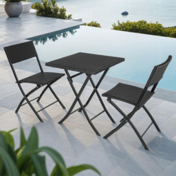 tectake Trevi 2 Seater Rattan Foldable Garden Bistro Set Black - Wilko - thumbnail 1