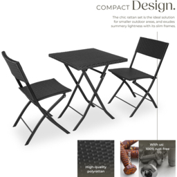 tectake Trevi 2 Seater Rattan Foldable Garden Bistro Set Black - Wilko - thumbnail 4