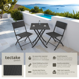 tectake Trevi 2 Seater Rattan Foldable Garden Bistro Set Black - Wilko - thumbnail 7