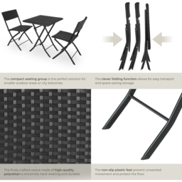 tectake Trevi 2 Seater Rattan Foldable Garden Bistro Set Black - Wilko - thumbnail 6