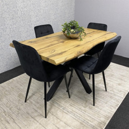 Kosy Koala 4 Seater Velvet Wooden Rectangle Dining Set Black - Multi - Wilko - thumbnail 6