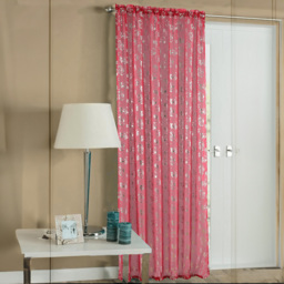 Velosso Geneve Red Foil Flower Voile Panel Curtain 150 x 122cm - Size: W 150 x D 122cm - Wilko