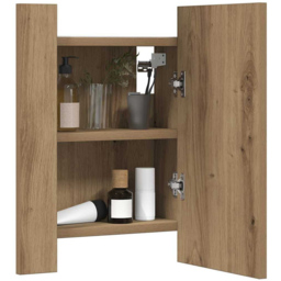 vidaXL Single Door Artisan Oak LED Bathroom Mirror Cabinet - Size: 45 x 40 x 12cm - Brown - Wilko - thumbnail 5