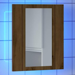 vidaXL Single Door Artisan Oak LED Bathroom Mirror Cabinet - Size: 45 x 40 x 12cm - Brown - Wilko