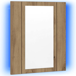vidaXL Single Door Artisan Oak LED Bathroom Mirror Cabinet - Size: 45 x 40 x 12cm - Brown - Wilko - thumbnail 4