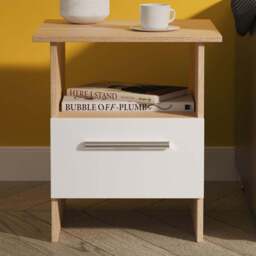 Crowndale Contrast Single Drawer White Matt and Bardolino Oak Lamp Table Ready Assembled - Size: 50 x 44 x 44cm - White Matt & Bardolino Oak - Wilko