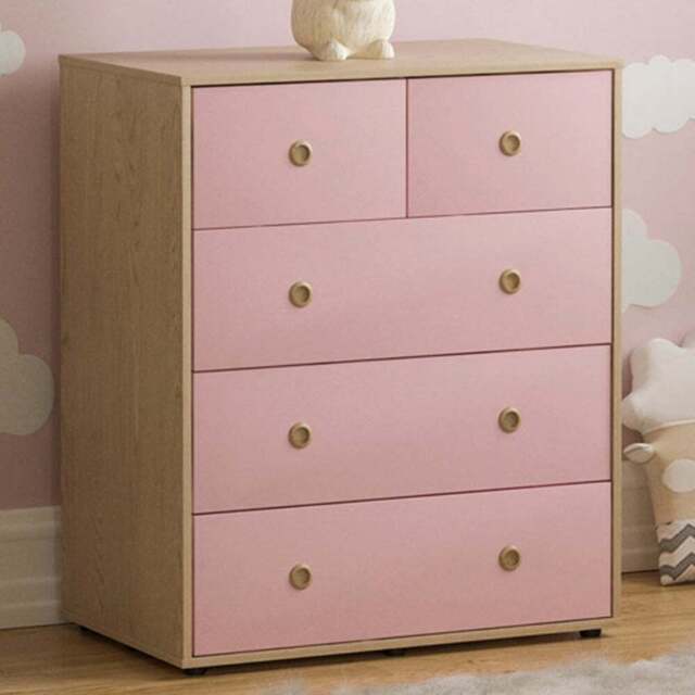Junior Vida Neptune 5 Drawer Pink and Oak Storage Chest - Size: 5 Drawers - Wilko - image 1