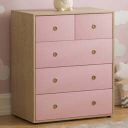 Junior Vida Neptune 5 Drawer Pink and Oak Storage Chest - Size: 5 Drawers - Wilko
