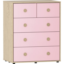 Junior Vida Neptune 5 Drawer Pink and Oak Storage Chest - Size: 5 Drawers - Wilko - thumbnail 3