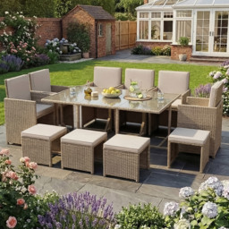 Garden Vida Cuba 10 Seater Natural PE Rattan Garden Dining Set with Cover - Wilko - thumbnail 1