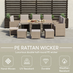 Garden Vida Cuba 10 Seater Natural PE Rattan Garden Dining Set with Cover - Wilko - thumbnail 6