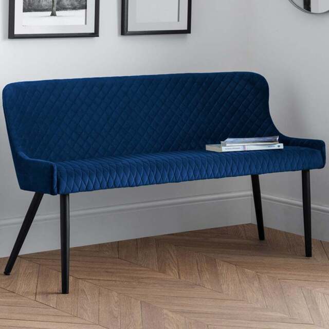 Julian Bowen Luxe 2 Seater Blue High Back Dining Bench - Size: Single - Black - Wilko - image 1