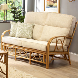 Desser Bali 3 Seater Beige and Cream Fabric Natural Rattan Sofa - Multi - Wilko