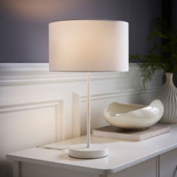 ValueLights Charlie Drum Shade White Table Lamp and Bulb - Size: 43 x 25 x 25cm - Wilko - thumbnail 3