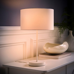 ValueLights Charlie Drum Shade White Table Lamp and Bulb - Size: 43 x 25 x 25cm - Wilko - thumbnail 7