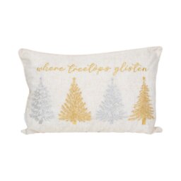 Treetops Glisten Embroidered Cushion White - All I want for Christmas - Wilko