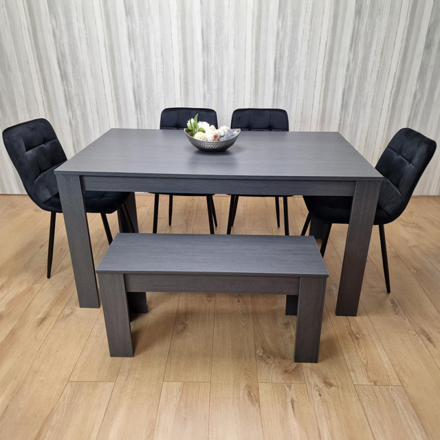 Kosy Koala 6 Seater Velvet Arrow Design Dining Bench Set Black and Dark Grey - Portland - Wilko - image 1