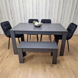 Kosy Koala 6 Seater Velvet Arrow Design Dining Bench Set Black and Dark Grey - Portland - Wilko - thumbnail 1