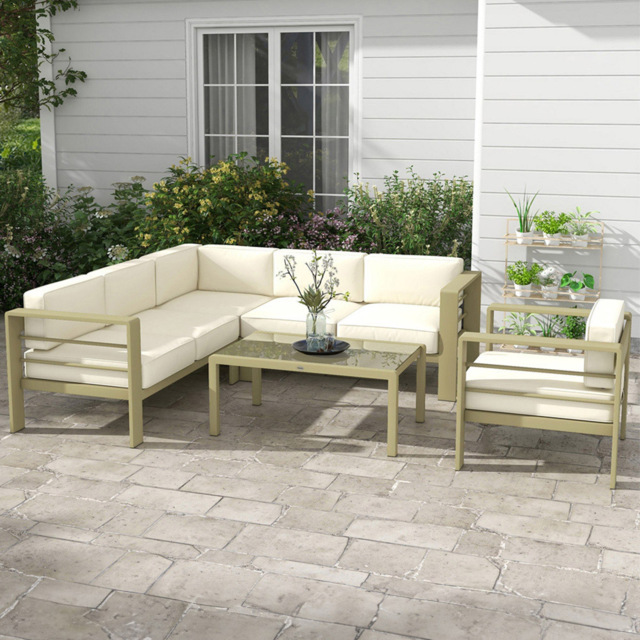 Outsunny 6 Seater Gold Aluminium Garden Sofa Set - Blonde - Wilko - image 1