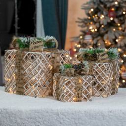 The Christmas Workshop Set of 3 Rattan LED Christmas Gift Box Lights - Wilko - thumbnail 7