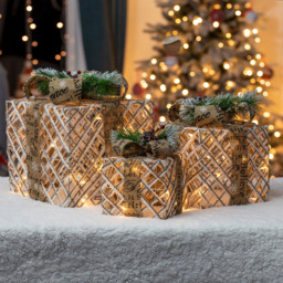 The Christmas Workshop Set of 3 Rattan LED Christmas Gift Box Lights - Wilko - thumbnail 1