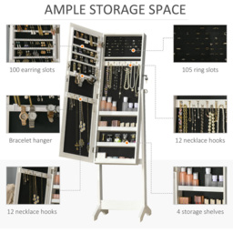Portland Single Door White Mirrored Jewellery Cabinet - Size: 151 x 46cm - Wilko - thumbnail 7