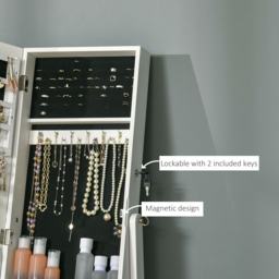 Portland Single Door White Mirrored Jewellery Cabinet - Size: 151 x 46cm - Wilko - thumbnail 5