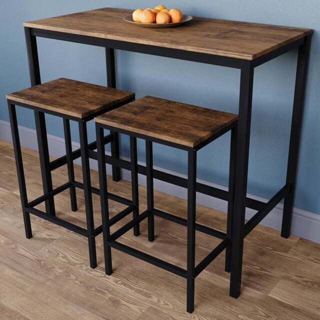 Vida Designs Roslyn 2 Seater Metal Frame Breakfast Table Set Dark Wood - Wilko - image 1